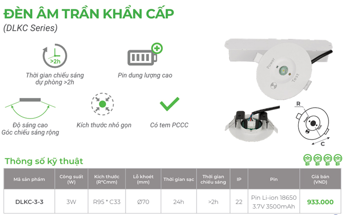 Đèn Downlight khẩn cấp KingLED DLKC