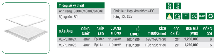 Đèn LED Panel hộp ELV 300x1200