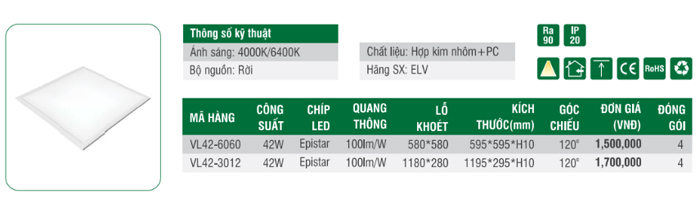Đèn LED Panel siêu mỏng ELV VL42 600x600