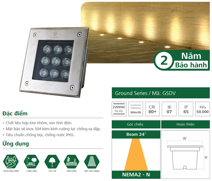 Đèn LED âm đất vuông GSDV
