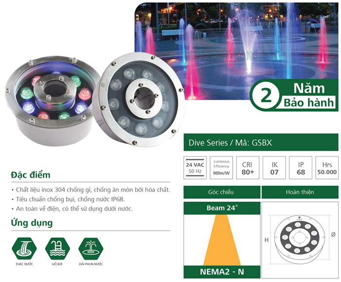 Đèn LED âm nước bánh xe GSBX