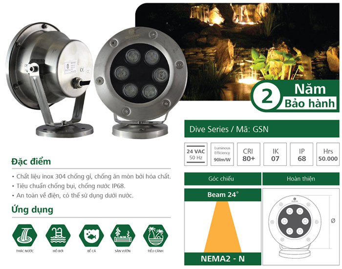 Đèn LED âm Nước Có đế GSN