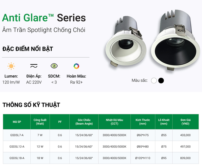 Đèn LED âm trần GS chiếu điểm GSDSL-A