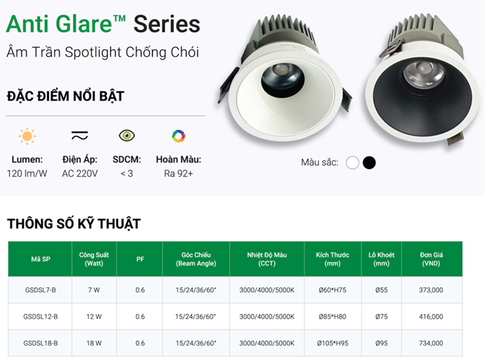 Đèn LED âm trần GS chiếu điểm GSDSL-B