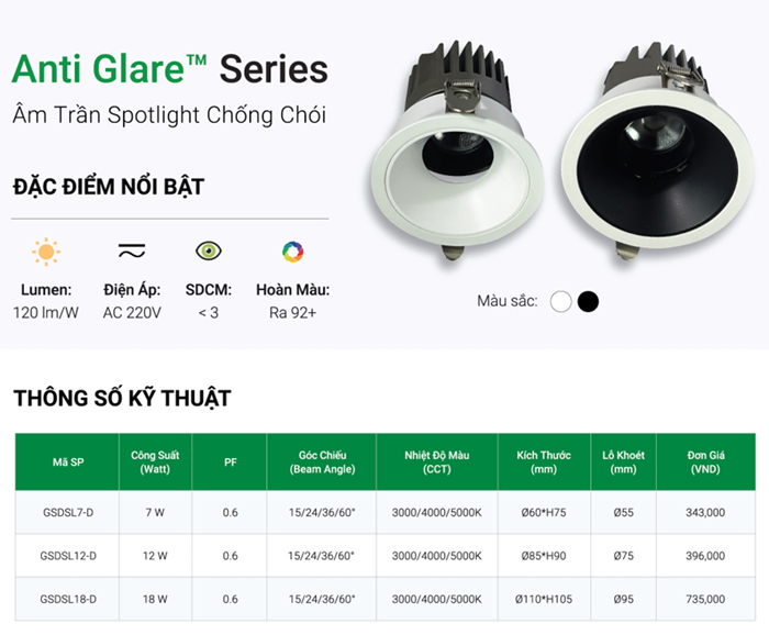 Đèn LED âm trần GS chiếu điểm GSDSL-D