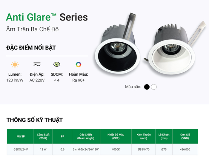 Đèn LED âm trần GS chiếu điểm GSDSL24-F