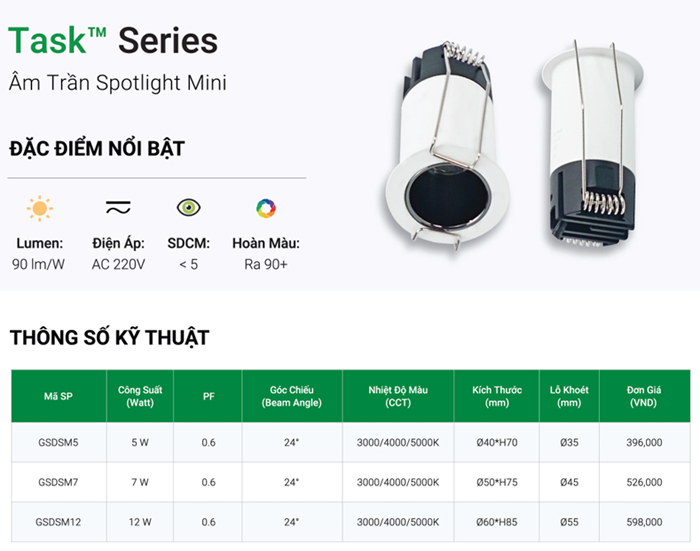 Đèn LED âm trần GS chiếu điểm Mini GSDSM