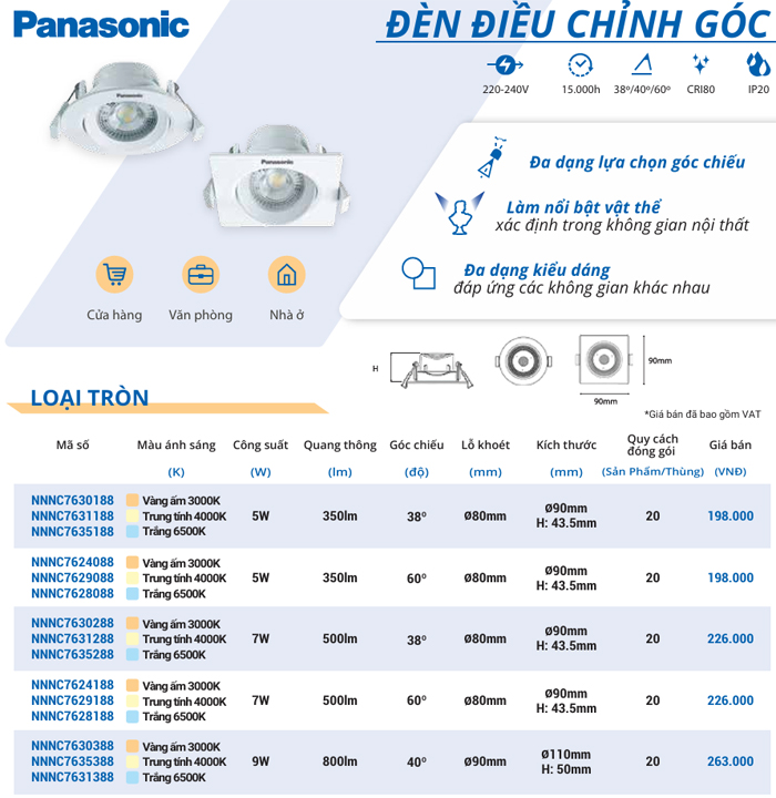 Đèn LED âm trần chiếu điểm Panasonic