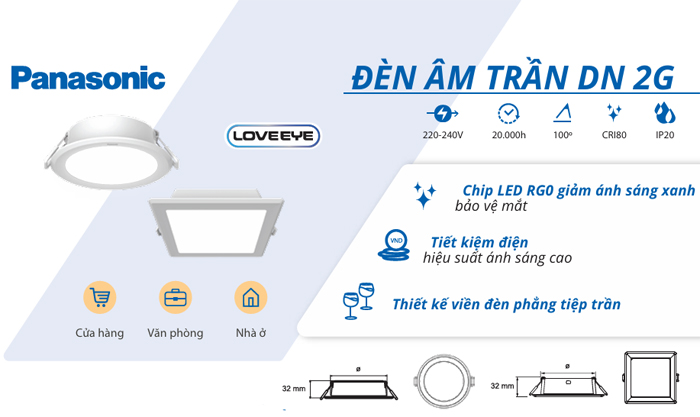 Đèn LED âm trần tán quang Panasonic DN 2G