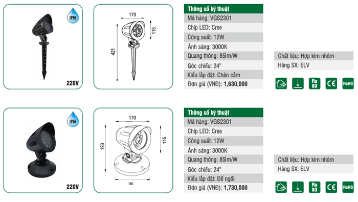 Đèn LED cắm cỏ ELV VGS2301 12W
