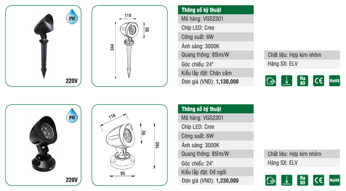 Đèn LED cắm cỏ ELV VGS2301 6W