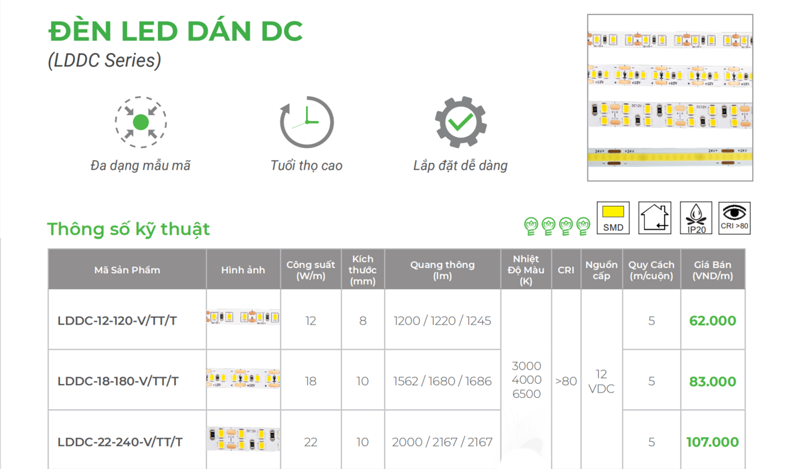 Đèn LED dây dán 12V KingLED LDDC-12V