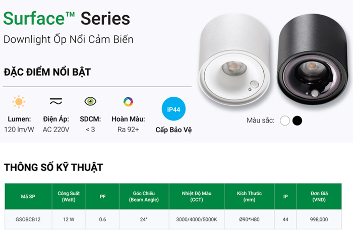 Đèn LED ống bơ GS cảm biến GSOBCB