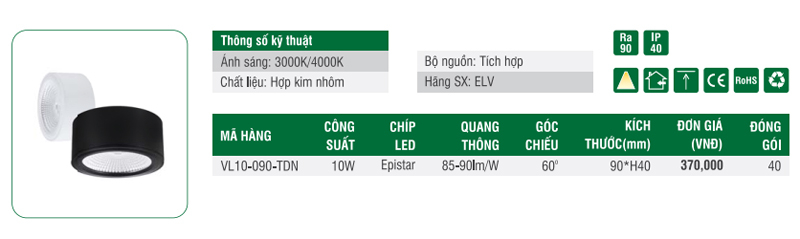 Đèn LED ống bơ chiếu rọi ELV VL10