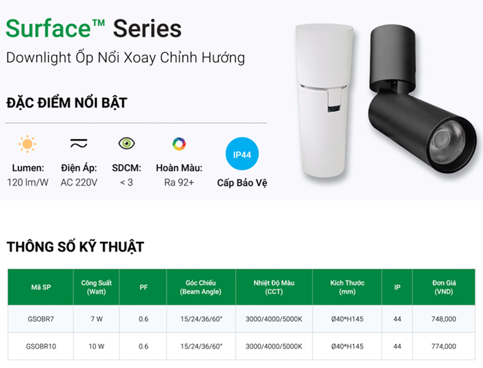 Den LED ong bo chieu roi GS xoay chinh goc GSOBR 1