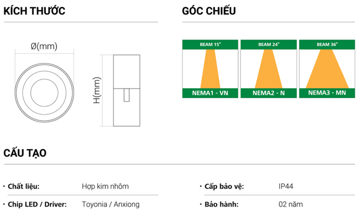 Den LED ong bo chieu roi GS xoay chinh goc GSOBR 2