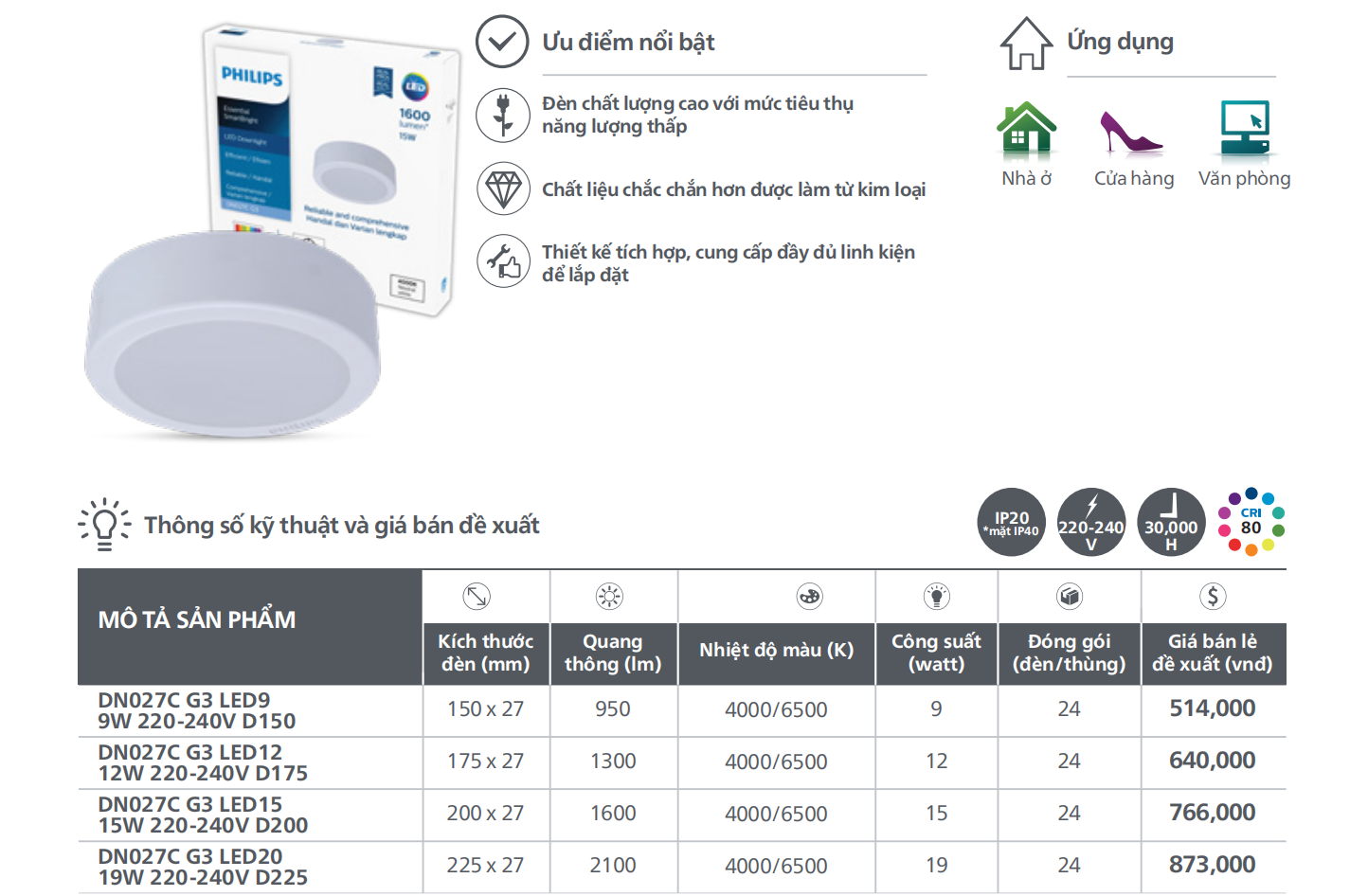Đèn LED ốp trần tròn Philips DN027C G3