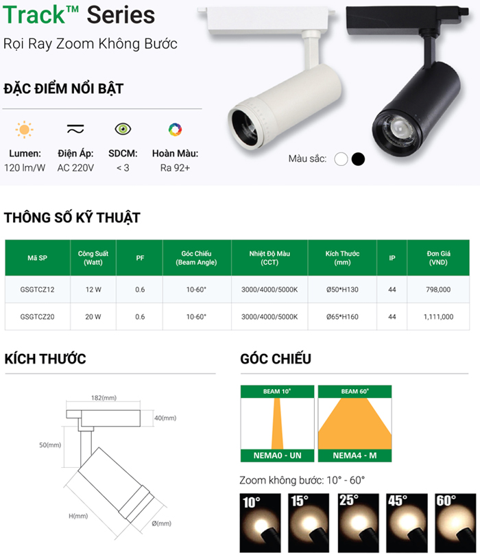 Đèn LED rọi ray GS Zoom GSGTCZ