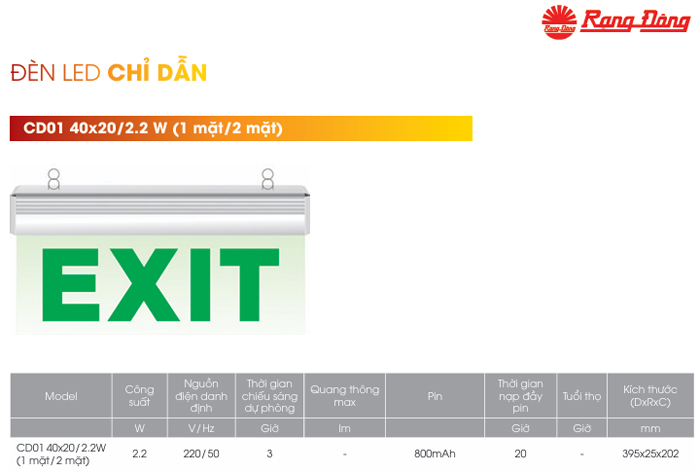 Đèn LED thoát hiểm Exit Rạng Đông CD Đèn LED thoát hiểm Exit Rạng Đông CD