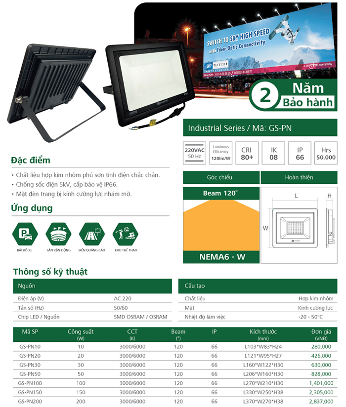 Đèn Pha LED GS siêu mỏng GS-PN