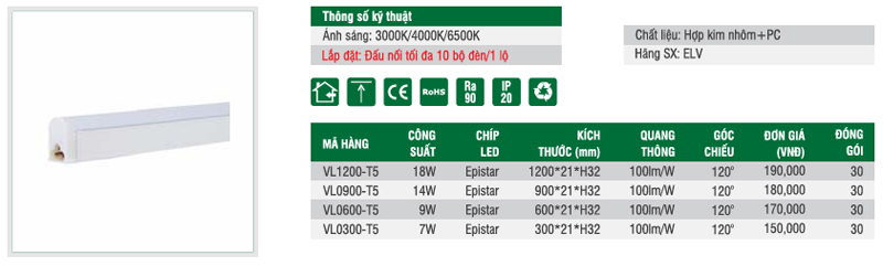 Đèn Tuýp LED T5 ELV VL-T5