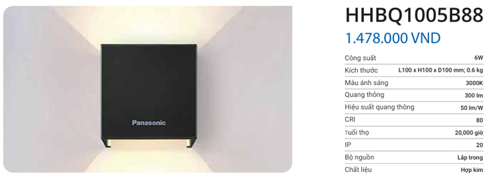 Đèn tường hiện đại Panasonic trong nhà HHBQ1005B88 Đèn tường hiện đại Panasonic trong nhà HHBQ1005B88