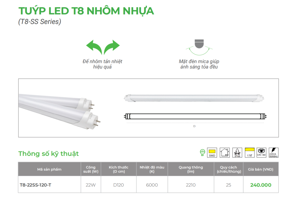 Đèn tuýp LED T8 KingLED nhôm nhựa