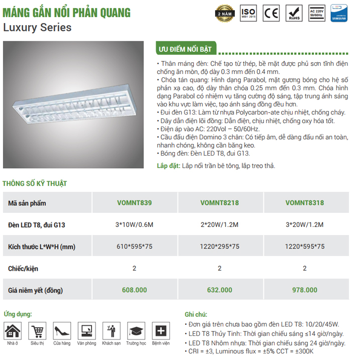 Máng đèn xương cá VO Lighting lắp nổi VOMNT8 Series
