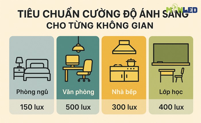Tiêu chuẩn cường độ ánh sáng cho từng không gian