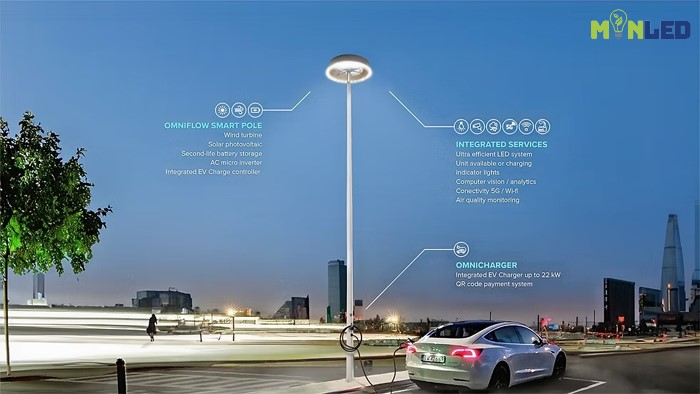Trụ điện sạc xe điện sử dụng hệ thống chiếu sáng thông minh