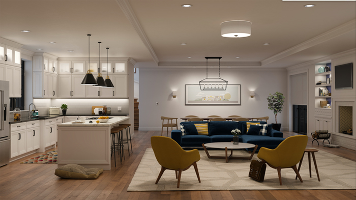 Phòng khách bố trí đèn led kết hợp nhiều lớp ánh sáng (Layered Lighting)