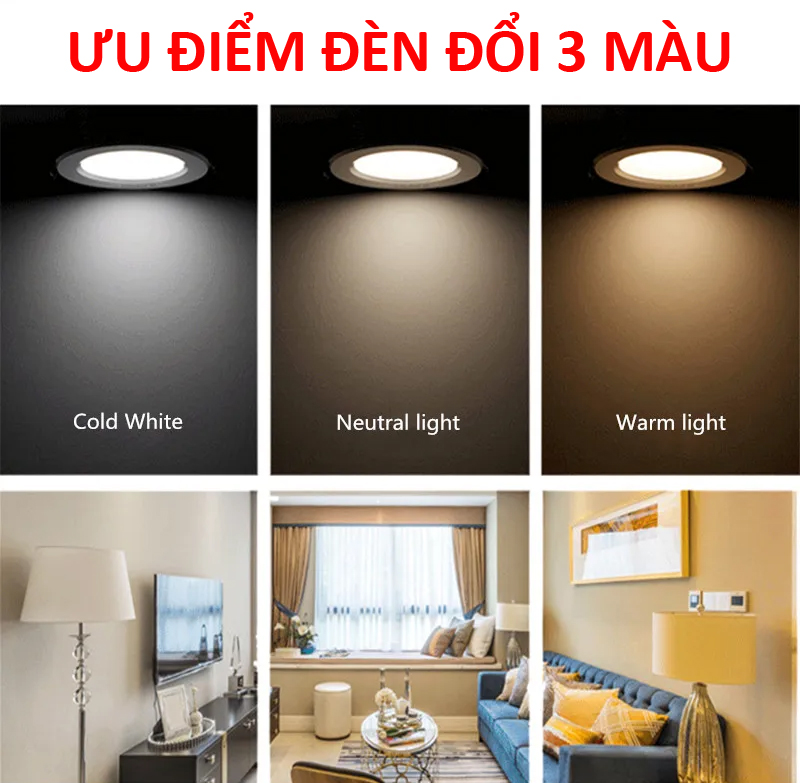 Đèn âm trần 3 màu giúp đổi màu ánh sáng linh hoạt cho không gian Đèn âm trần 3 màu giúp đổi màu ánh sáng linh hoạt cho không gian