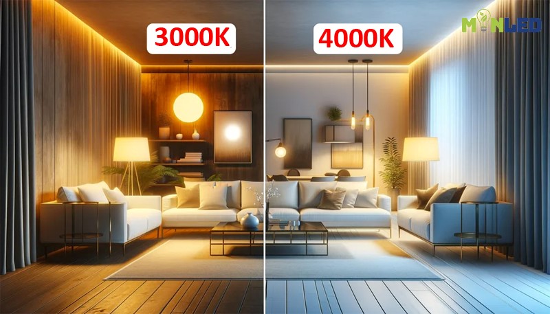 Hình ảnh thực tế phân biệt giữa nhiệt độ màu 3000K và 4000K