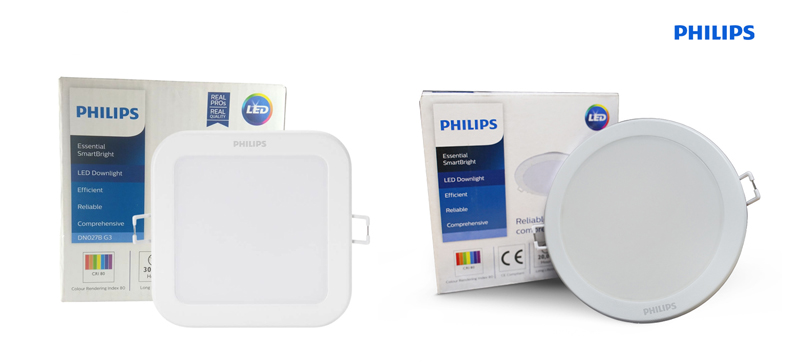 Mẫu đèn LED âm trần Philips vuông và tròn DN027B G3 12W lỗ khoét D150mm