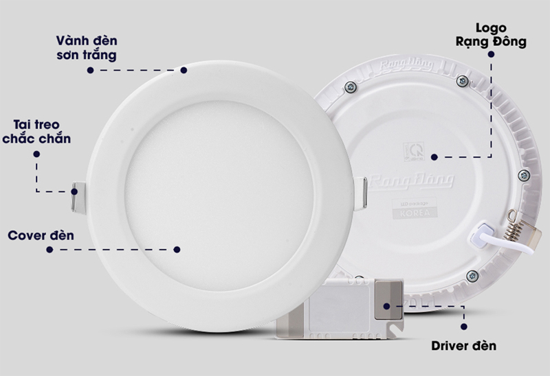 Thiết kế đế tản nhiệt của đèn LED Rạng Đông siêu mỏng 12W lỗ khoét 135mm