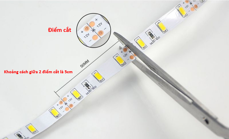 Điểm cắt LED điện 12VDC hoặc 24VDC có icon cây kéo