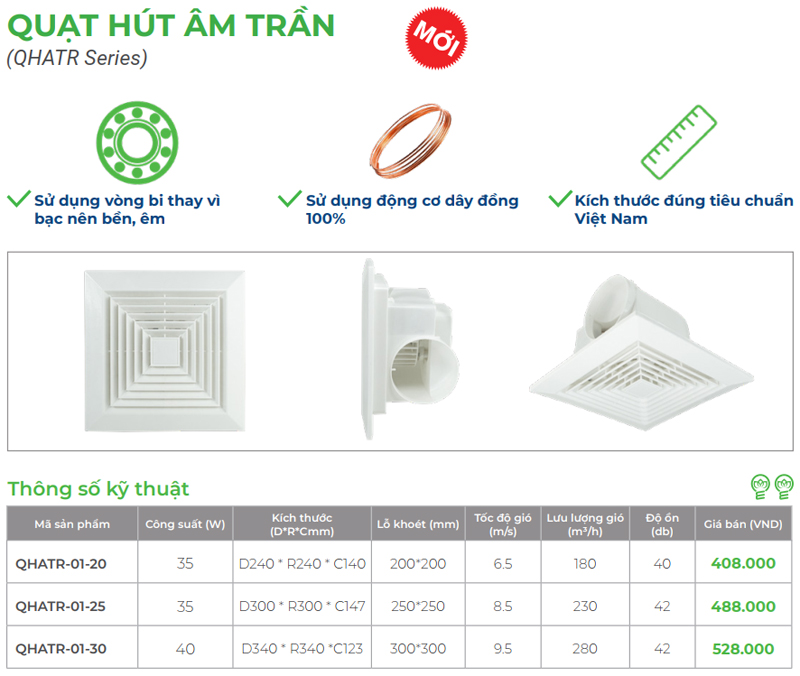 Quạt hút âm trần có ống KingLED QHATR-1