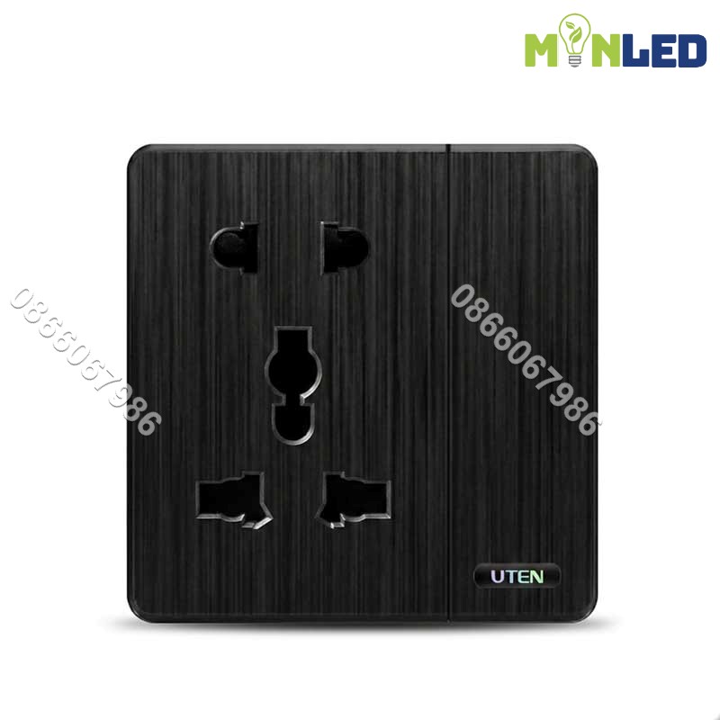 Bộ công tắc đơn 1 chiều và ổ cắm 5 chấu UTEN S300 - Black