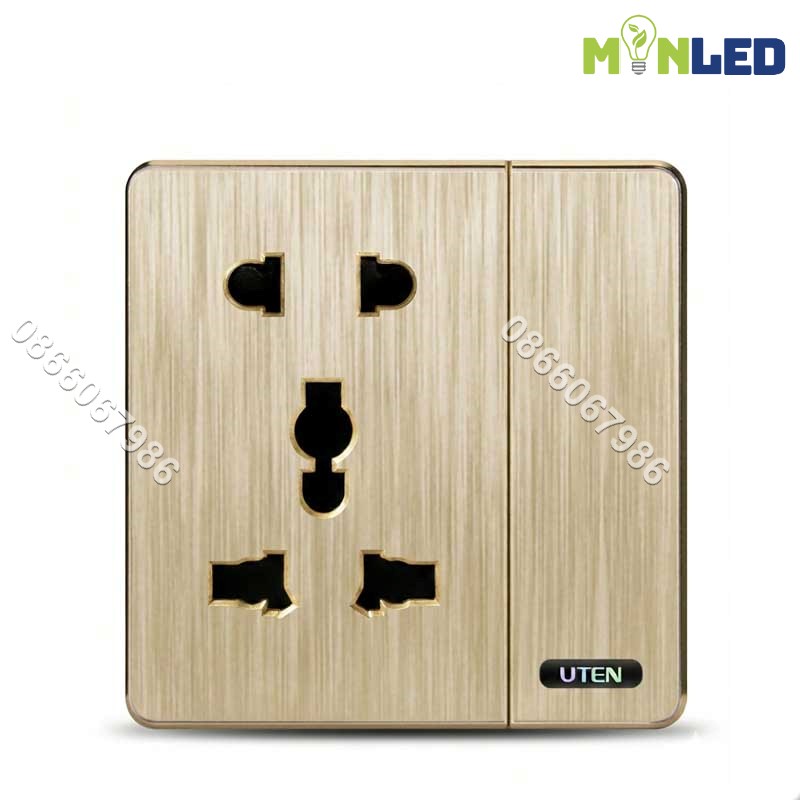 Bộ công tắc đơn 1 chiều và ổ cắm 5 chấu UTEN S300 - Gold