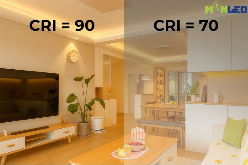 Hình ảnh so sánh đèn giá rẻ CRI 70 và CRI 90