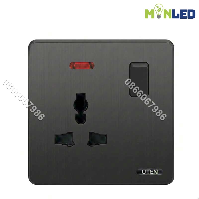 Ổ cắm 3 chấu có công tắc điều khiển UTEN S300 - Black