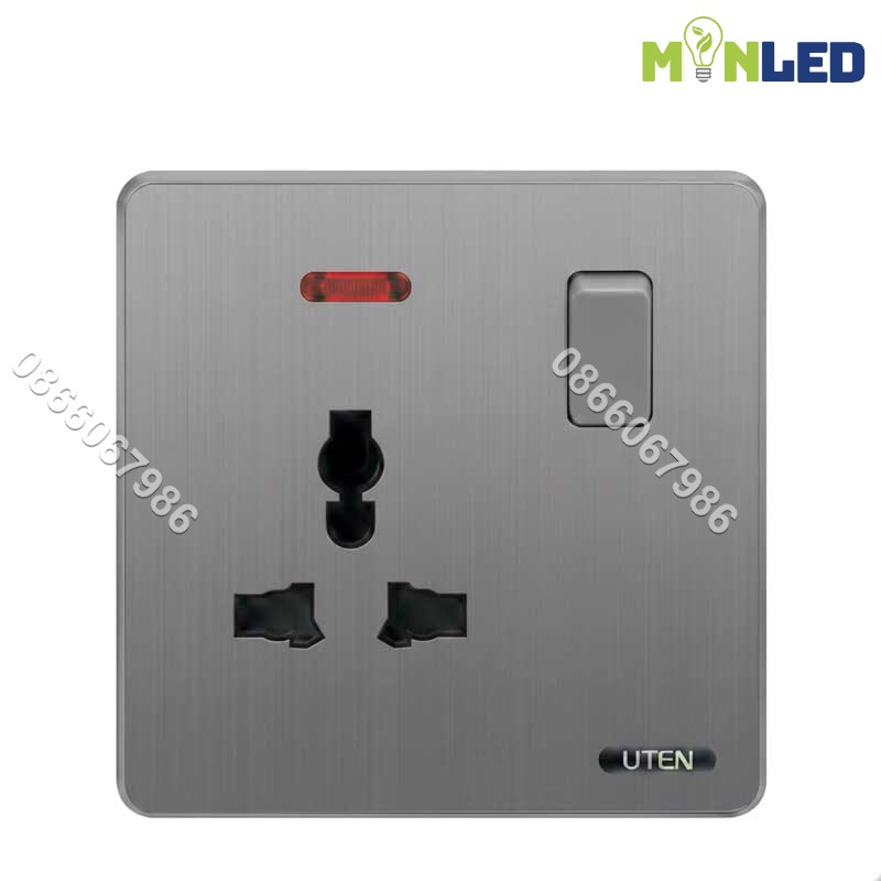 Ổ cắm 3 chấu có công tắc điều khiển UTEN S300 - Gray