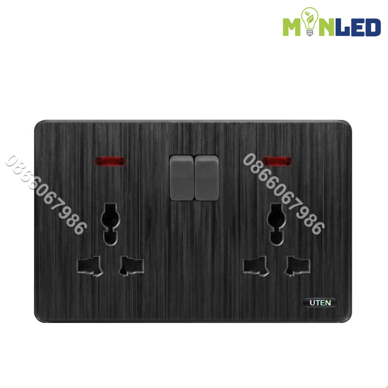 Ổ cắm đôi 3 chấu có công tắc điều khiển UTEN S300 - Black