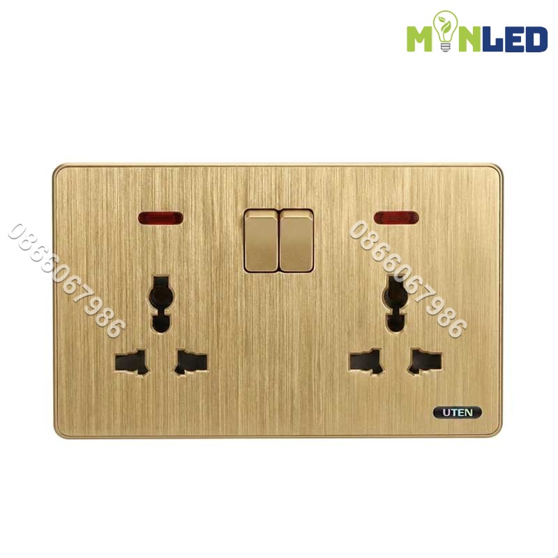 Ổ cắm đôi 3 chấu có công tắc điều khiển UTEN S300 - Gold
