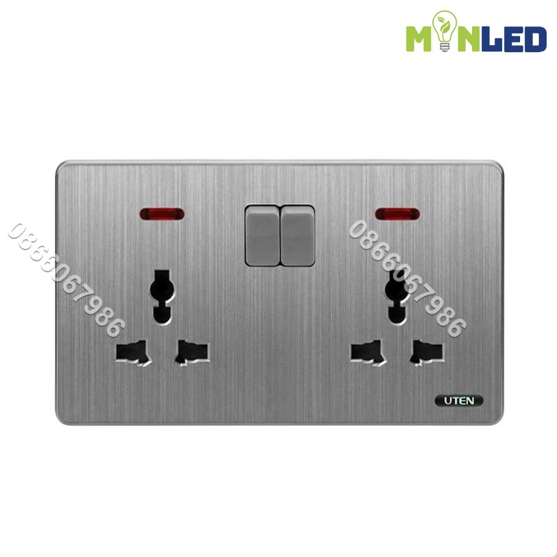 Ổ cắm đôi 3 chấu có công tắc điều khiển UTEN S300 - Gray