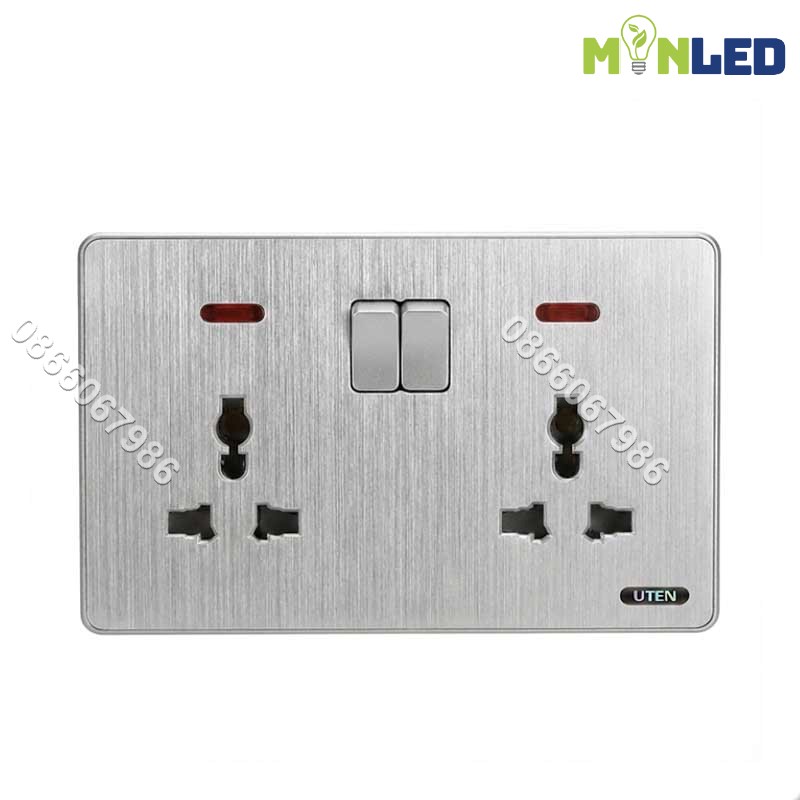 Ổ cắm đôi 3 chấu có công tắc điều khiển UTEN S300 - White