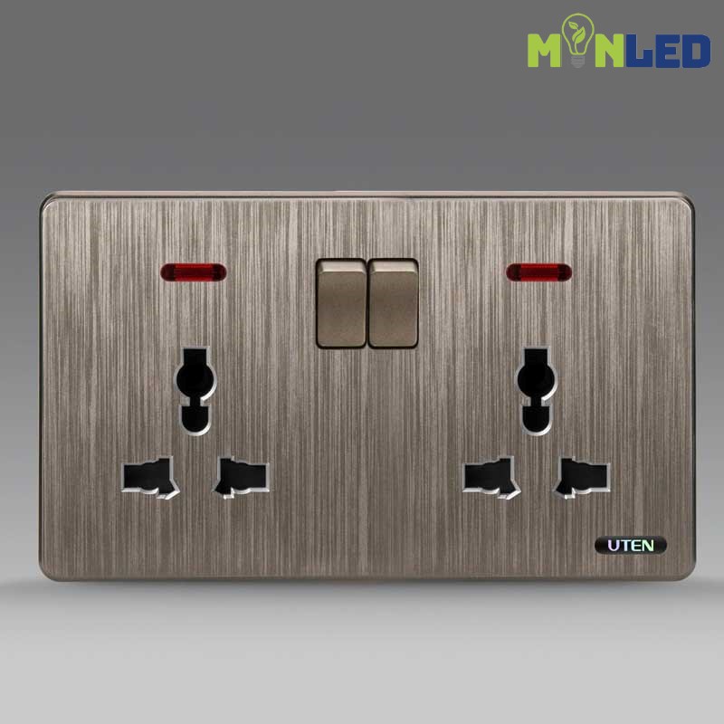 Ổ cắm đôi 3 chấu có công tắc điều khiển UTEN S400