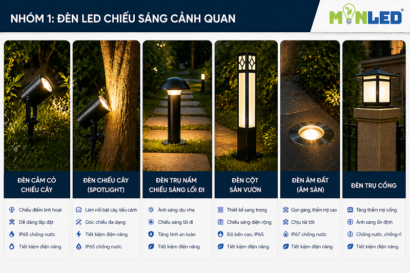 Hiện nay đèn LED chiếu sáng cảnh quan được sử dụng phổ biến trong các không gian sân vườn