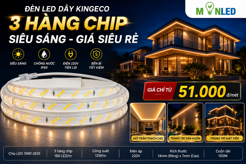 LED dây KingECO với 3 hàng chip siêu sáng cho công trình cần ánh sáng mạnh