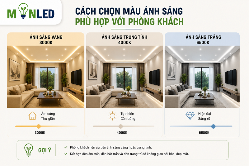 Lựa chọn màu ánh sáng phù hợp giúp không gian trở nên sang trọng và đúng công năng